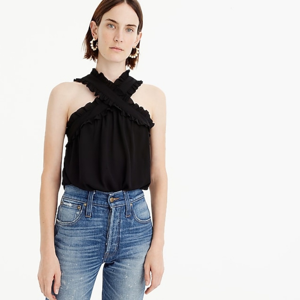 J crew drapey wrap-front black top NWT